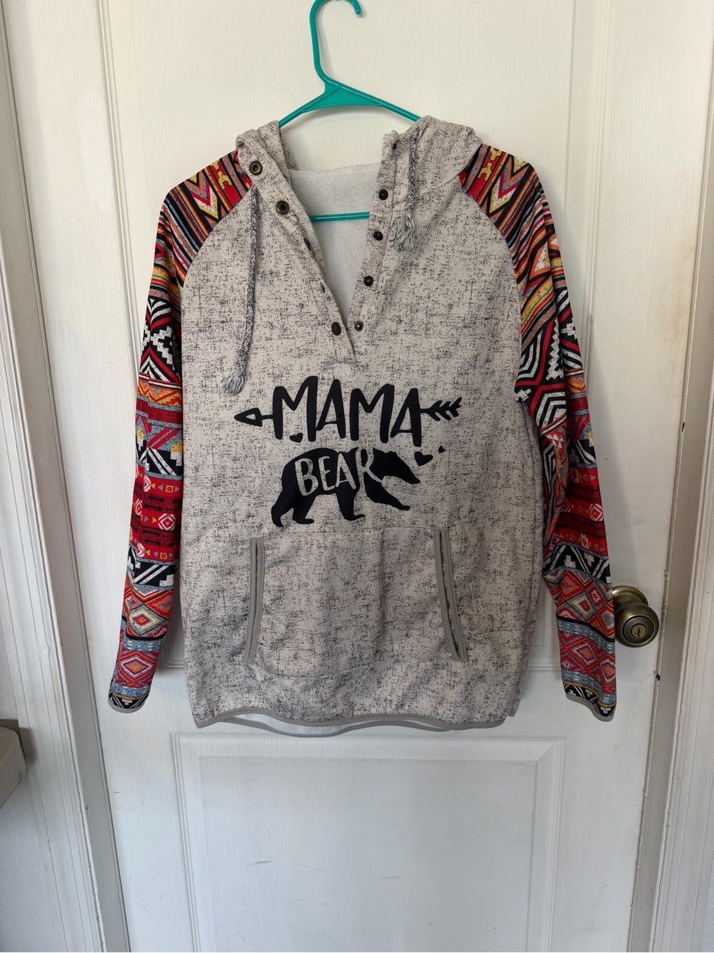 Mama Bear Hoodie with Tribal Print Sleeves